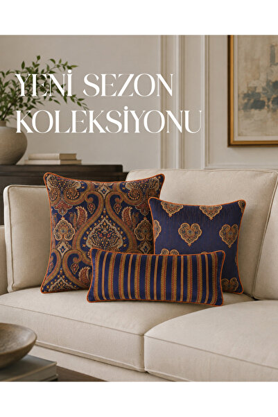 BEZEK Rodos 3’lü Navy Kırlent Seti Lacivert – 30x60, 40x40, 50x50 Dolgulu Kır...