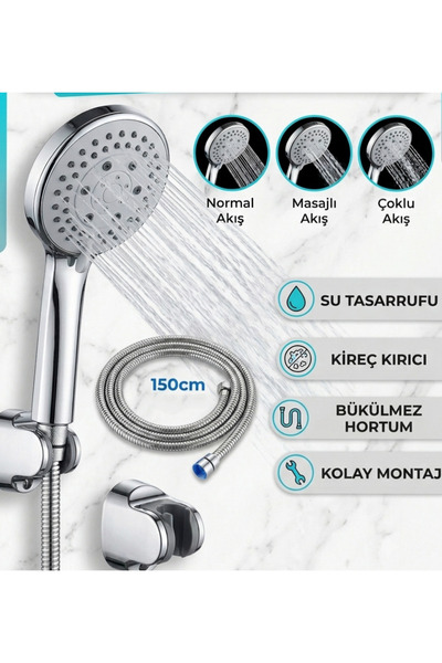 3 Fonksiyonlu Lüx Duş Başlığı Ve Duş Hortumu 150 Cm Set
