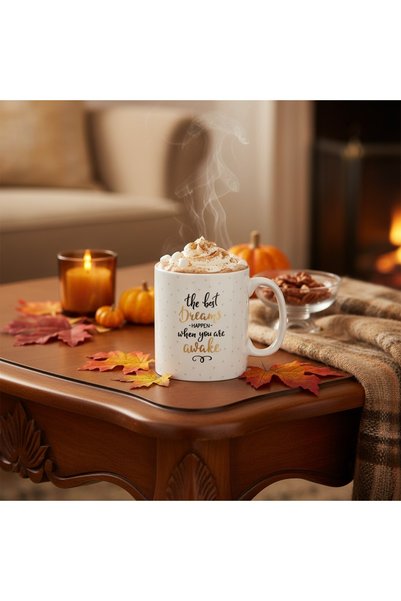 Ornament24 Cana cadou din portelan, The best dreams, alba, 500 ml