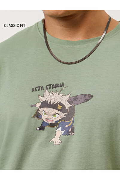 The Souled Store By Styli Men Black Classic Fit Clover Chibi Asta Graphic T-S...
