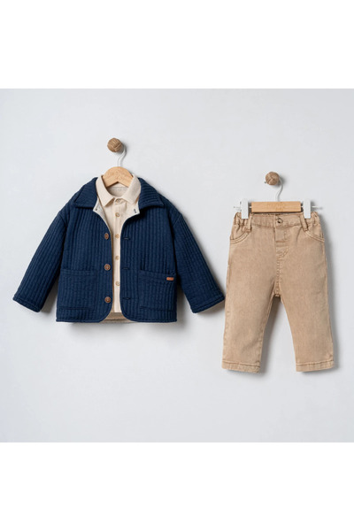DIDuStore Mymi̇o Men's 9-24 Months Quilted 3-Piece Set with Cardigan
