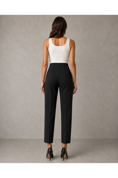 Generic Brand Women's Black High Waist Classic Fabric Trousers with Pleated Detail