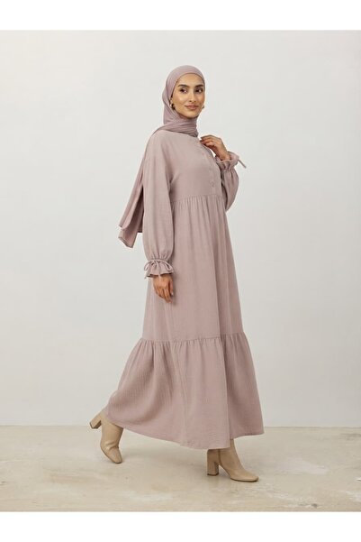ankanoor Buttoned Front, Ruffled Sleeves Muslin Dress 150 cm Anka262031