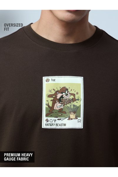 The Souled Store By Styli Men Brown Looney Tunes Taz Graphic Oversized Round ...