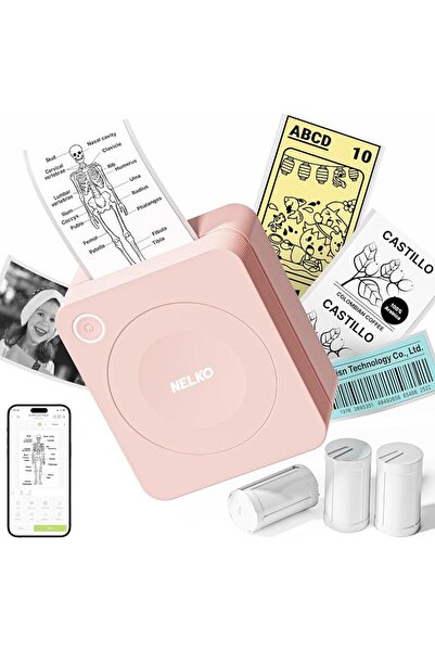 Nelko Mini Sticker Printer, PM230 Print Pod with 3 Rolls of Paper, Pink