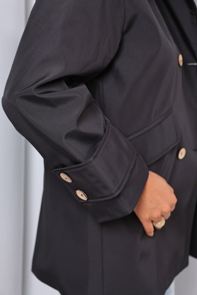 SahraAfra Trenci scurt oversize pentru femei, cu guler înalt și buzunare cu nasturi