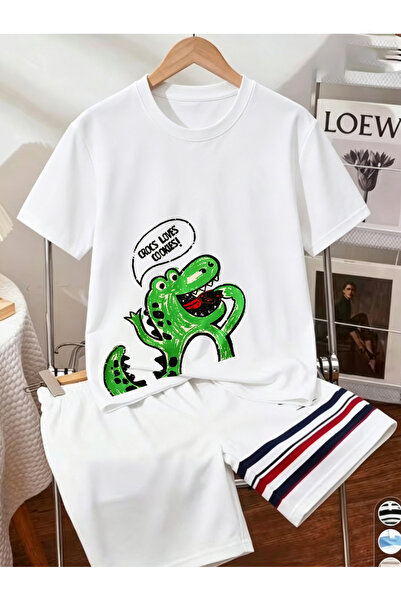 Take Two By Styli Kids White Cotton Round Neck T-Shirt with Croc Print