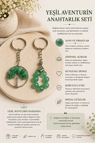 OSMANLI DOĞAL TAŞ Certified Green Aventurine Keychain Set