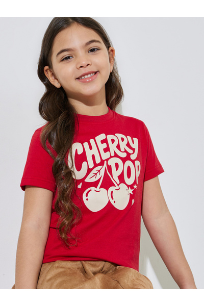 Styli Girls Red Graphic Print Regular Fit T-Shirt