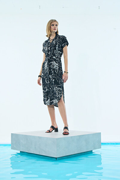 I BIZA Φόρεμα πουκάμισο με σχέδια, με κουμπιά μπροστά, κοντό μανίκι, με ζώνη,...