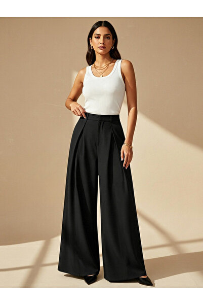 Take Two By Styli Black High-Waist Wide-Leg Trousers