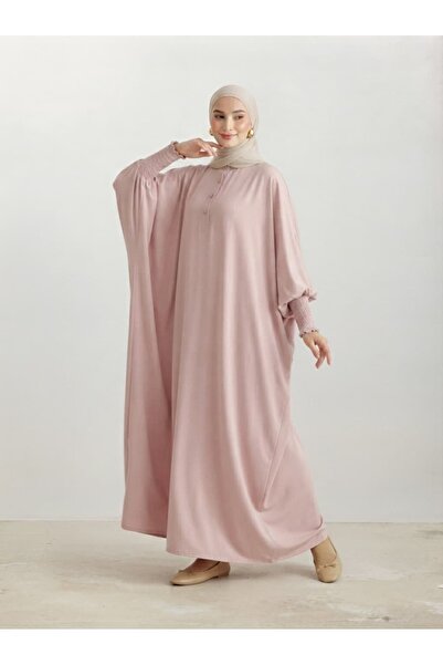 ankanoor Button Detailed Gipeli Bat Sleeve Medina Silk Dress 150 cm Anka262017