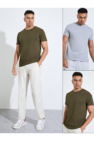 Styli Pack of 2 - Multi-Color Solid Regular Fit T-Shirt
