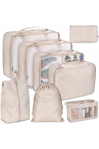 Aptel Set of 8 travel organizers, zippered closure, beige