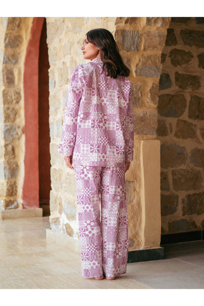 Sanskrutihomes By Styli Purple Abstract Print Long Sleeves Shirt and Straight...