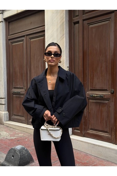 Ekim Store Belted Jacket with Collar and Buttons Trench Coat
