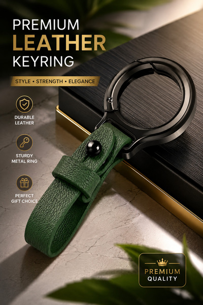 Generic Premium Dark Green Car Keychain , Zinc Alloy Metal Ring with PU Leath...