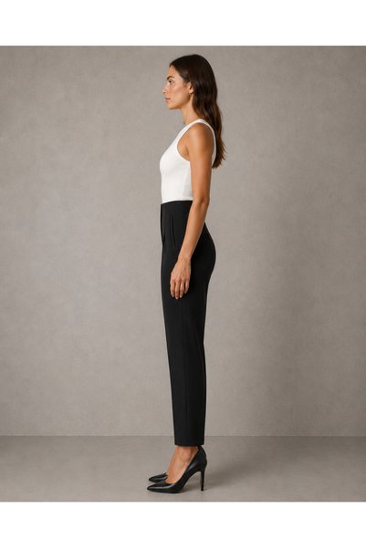 Generic Brand Women's Black High Waist Classic Fabric Trousers with Pleated Detail