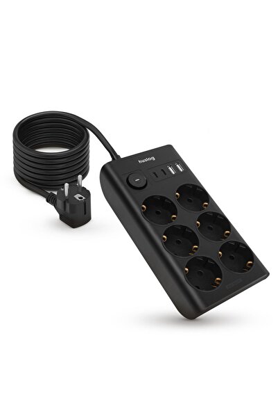 Generic Prelungitor plat, 6 prize Schuko, 4 porturi USB, cablu de 1,5 m, negru