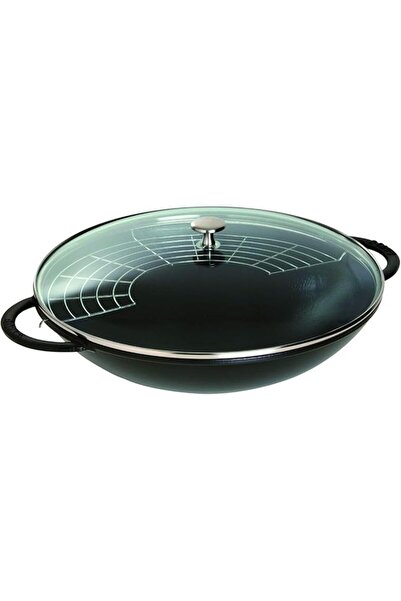 STAUB Cast Iron Wok, including Glass Lid and Removable Grid Insert, Suitable ...