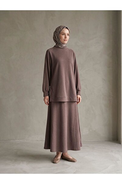 Foremia Side Zipper Detail Raglan Sleeve Skirt Suit - Light Brown