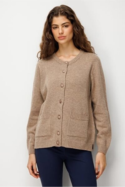 Desen Women's Crew Neck Buttoned Basic Short Wool Jacket with Pockets