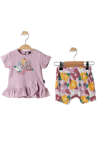 bebegen Baby Girl Lilac Best Flowers Printed Colorful Shorts 2-Piece Set