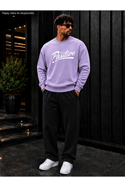 caddekombin Men's Street Style Positive Printed Crew Neck Regular Fit Men's T...