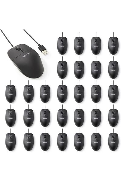 Amazon basics 3-Button USB Wired Mouse (Black), 30-Pack