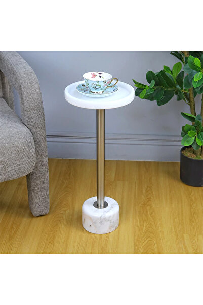 Al Hadaya Mall Luxury service table with marble base, marble top, and steel c...