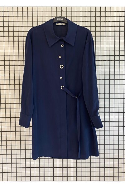 Armine Trendy Viscose Fabric Bird Eye and Belt Detailed Hidden Buttoned Loose Fit Tunic