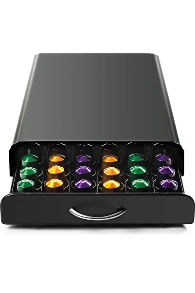 Viacare Suport Organizator 50 Capsule Cafea, cu Sertar, Metal, Negru