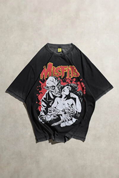 Overdrive Misfits Fiend Club 1998 Oversize Soluk Siyah Unisex Kısa Kol Tshirt
