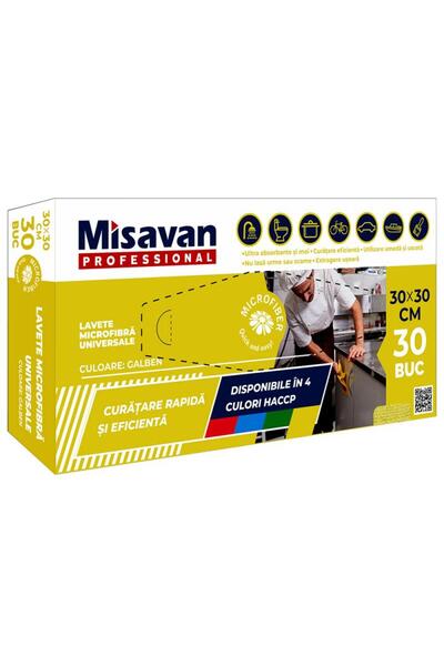 Misavan Lavete microfibră Professional, 30x30cm, galben, 30 buc/display