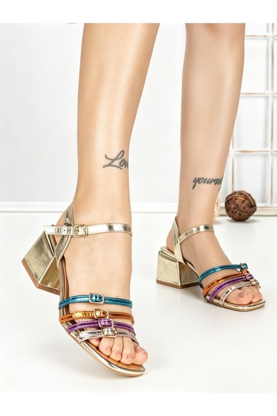 EMAS Women's multi-colored thick-heeled Sandals made of eco- Leather Naurelia
