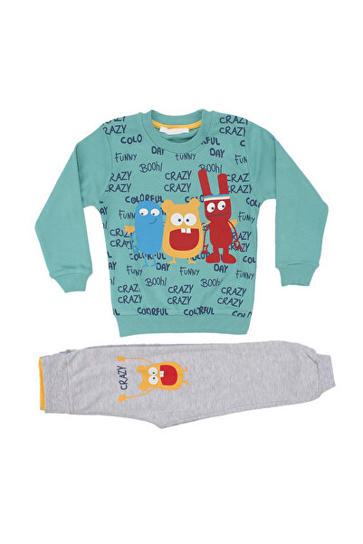 bebegen Boy's Water Green Gray Crazy Written 2-Piece Set