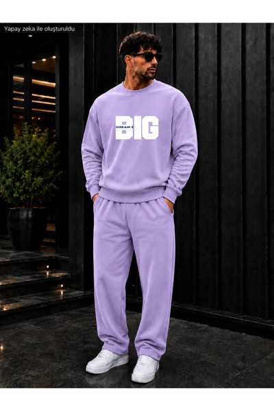 caddekombin Men's Dream Big Slogan Printed Crew Neck Regular Fit Men's Tracks...