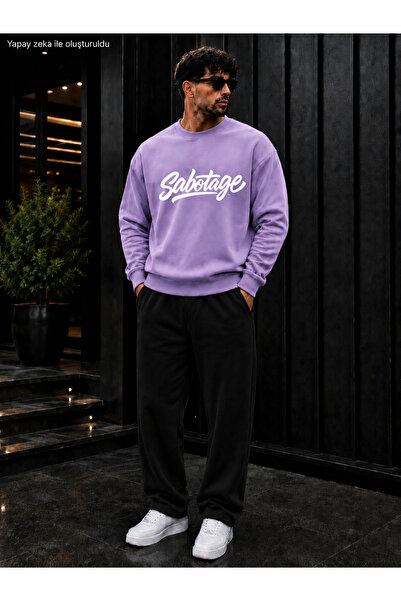 caddekombin Men's Sabotage Typography Printed Crew Neck Regular Fit Men's Tra...