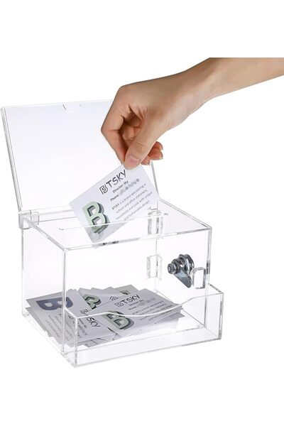 Yelajoy Clear Acrylic Donation Box with Lock, Removable Sign Slot Ballot Box,...