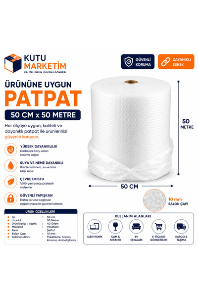 Kutumarketim Kutu Marketim 50 cm x 50 Metre Patpat Balonlu Naylon Ambalaj Pak...