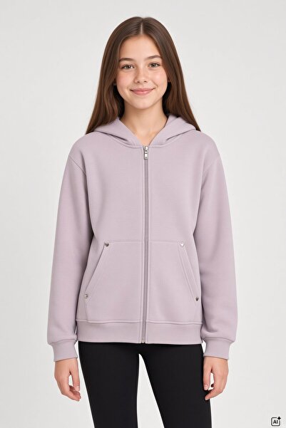 Cansın Mini Girl's Dusty Rose Pocket Heart Detailed 3 Thread Hooded Cardigan ...