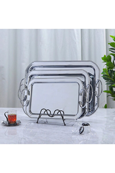 Al Hadaya Mall Elegant and Distinctive Steel Serving Tray Set - Silver - 3 Pi...