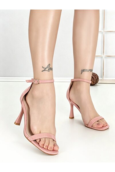 CHERİE Women's Sandals with thin pink heel made of Virelya fabric