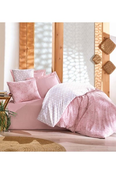 Cotton Box مجموعة أغطية سرير مزدوجة من رف مينيمال -بيست بينك- مع ملاءات مطاطية