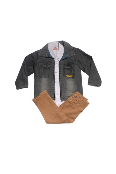 bebegen Boy's Blue Jacket, Shirt and Brown Trousers Luxury 3-Piece Set