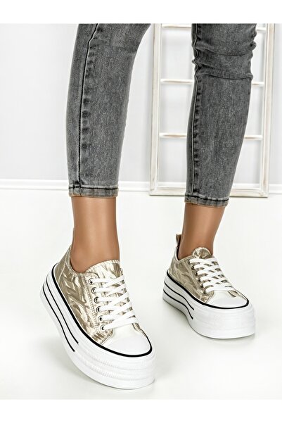 Red Jin Women's gold sneakers made of eco- Leather Aerlyn