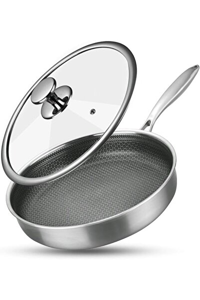 King Improvingss Stainless Steel Frying Pan with Lid, 28cm，Hybrid Tech Nonsti...