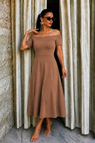 JANES Women's Open Shoulders Elastic Long Viscose Dress