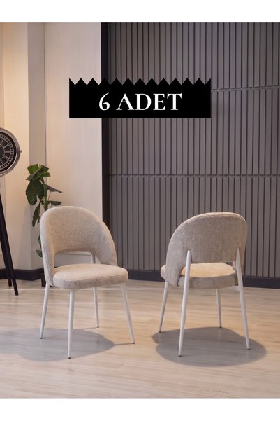 JoyMassa AY SANDALYE 6 ADET - KALVE KUMAŞ / BEYAZ AYAK