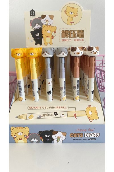 Sakura Konsept Butik Kawaii Kedi Figürlü Rulmanlı Çarklı 1 ADET Jel Kalem Pre...